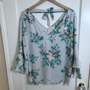 Seven Sisters Spring Floral Ruffle Top Size XL